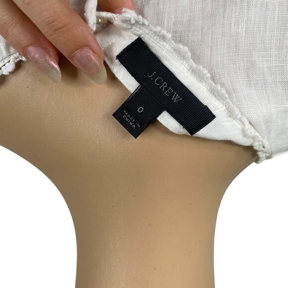 J.Crew White Linen Pom Pom Tassel Long Sleeve Top SZ 0 - Picture 10 of 12